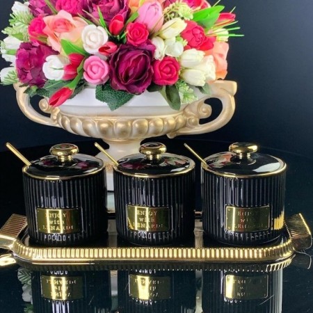 Set of lenardi cans, with spoons on a stand, 3 pcs, black color