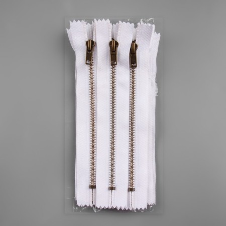 Metal zipper, No. 4, non -proceeding, castle machine, 14 cm, white/antique color-2
