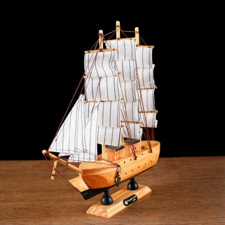 The ship souvenir medium "Ginder", board is light wood, white sails, 30x7x30 cm-2