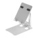 A tablet stand, adjustable, folding, rubber inserts, white