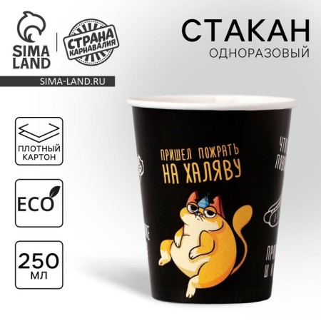 A single -single -paper glass "Cat of a glutton", 250 ml, single -layer