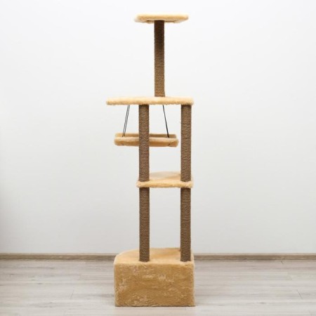Complex for cats with a claw, corner, with a hammock, 48 x 48 x 171 cm, jute, artificial fur, beige-3