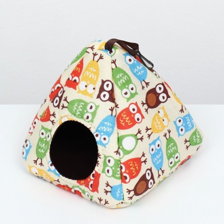 House "Vigva" for rodents, 17*17*17 cm, calico, fleece, owl-2