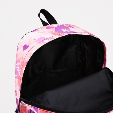 A backpack with a zipper, 3 outer pockets, pink color-5