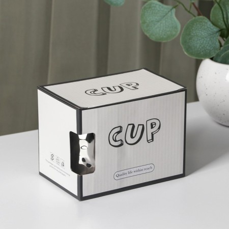 Ceramic mug with a spoon "Stylish Bear", 320 ml, silver color-5