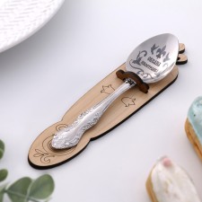 A spoon is registered, tea, with an engraving 