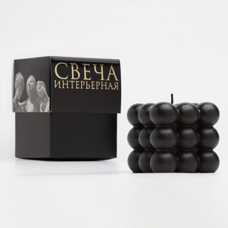 Figure candle "Babble" Big Cube, 5x5x5 cm, black velvet, in the box-3