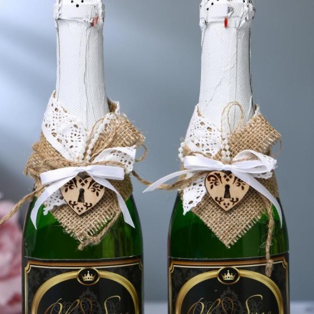 Decoration for champagne "Maria", bag fabric, 14x16 cm-1