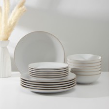 A set of containers of ceramic shares “Vanilla”, 18 objects: 6 plates d = 19 cm, 6 plates d = 27 cm, 6 bowls d = 19 cm, white color