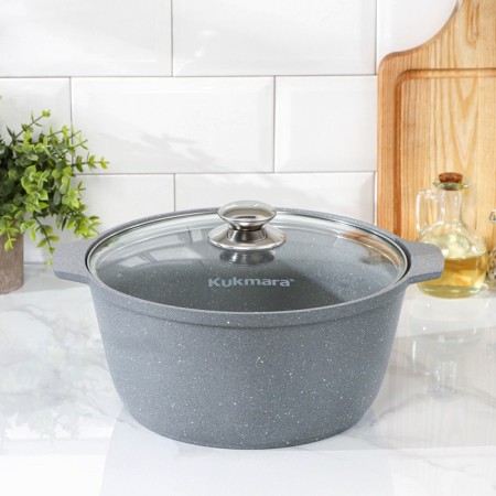 Frying, 5 l, glass cover, anti-stick coating, light gray color