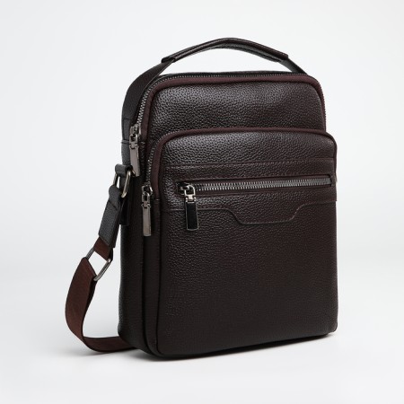 Male bag over the shoulder, Textura, 3 external pockets, brown color