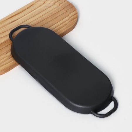 Cast iron pan “Oval Grill”, 43 × 16.5 × 2.5 cm, with handles, on a wooden stand-5