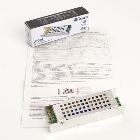 Electronic transformer for 12 W LED tape, Feron, LB009, 3A, 36 W-5