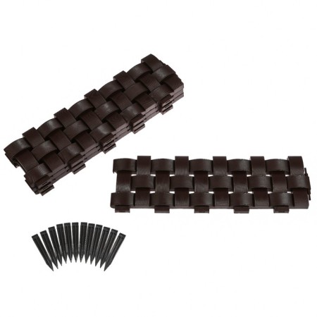 Decorative fence, 19.5 × 240 cm, 4 sections, plastic, brown-7