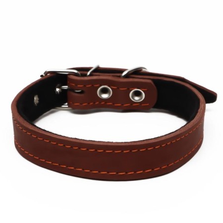 Leather collar on synthetic winterizer, 56 x 2.5 cm, Osh 35-45 cm, brown