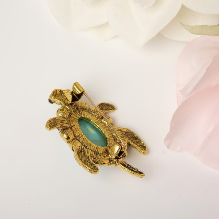 Brooch "Turtle" shell under turquoise, blue color in black gold-1