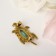 Brooch "Turtle" shell under turquoise, blue color in black gold