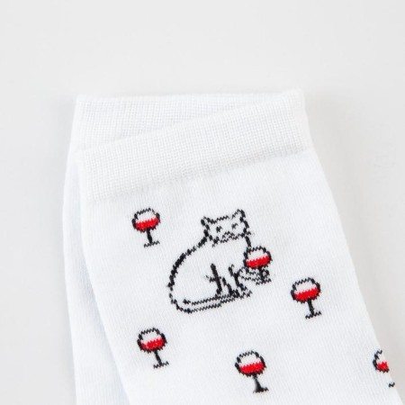 Women's socks "Pussy with a glass" Color white, size 23-25-1