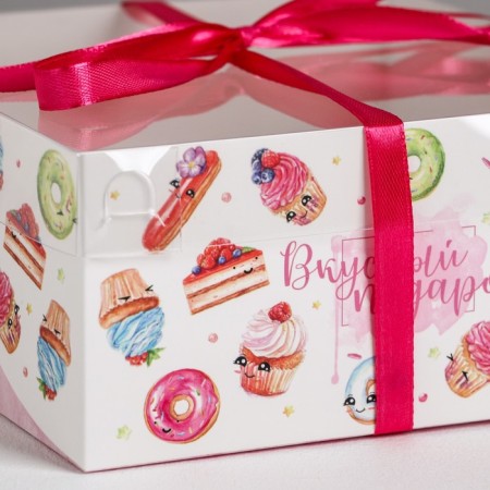 Capcake box, confectionery packaging, 4 cells "Tasty Gift", 16 x 16 x 7.5 cm-2