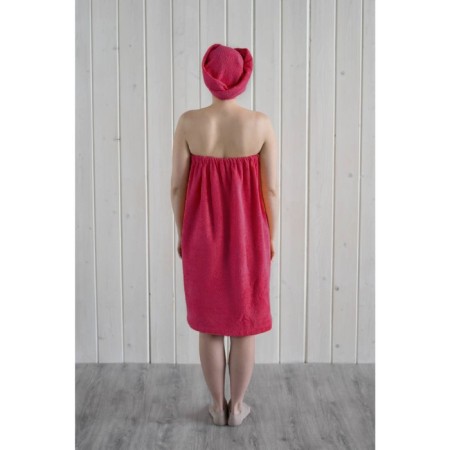 Women's set for the sauna (Pareo+Chalma) with embroidery, raspberry-4