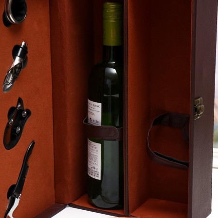 Casket wood, leatherette for 2 bottles "lush leaves" 4 objects 36x12x20 cm-4