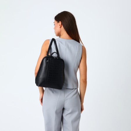 City backpack of artificial leather with lightning, black color-7