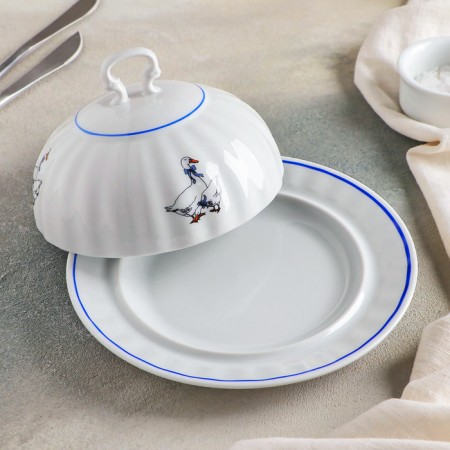 Porcelain Maslenka "Geese", 500 ml, D = 17.7 cm-7