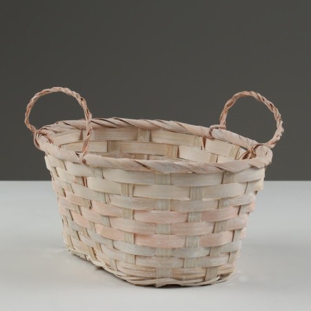Wicker basket, d25 x 18 x 11/19 cm, peach, bamboo-1