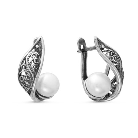Earrings "Care", echoing with oxidation, white color