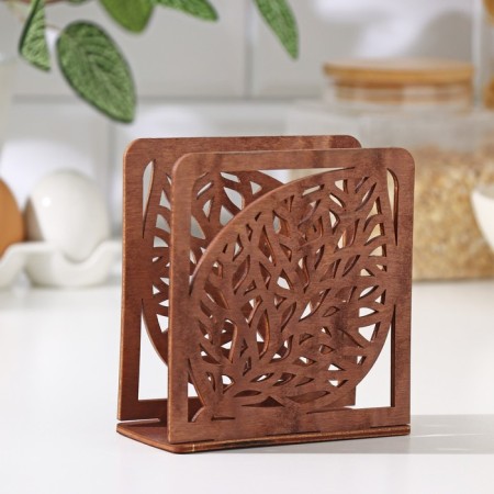 Wooden napkin "leaf", 12 × 12 × 5.5 cm, brown color-1