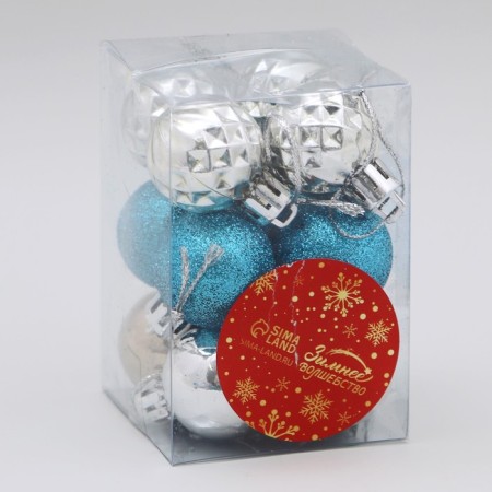 Set of balls plastic D-2.5 cm, 12 pcs "Alliance" silver, blue-1