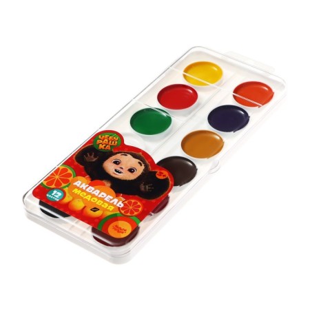 Watercolor 12 colors of multi-bullets "Cheburashka", honey, without brush, plastic, euro suspension-1