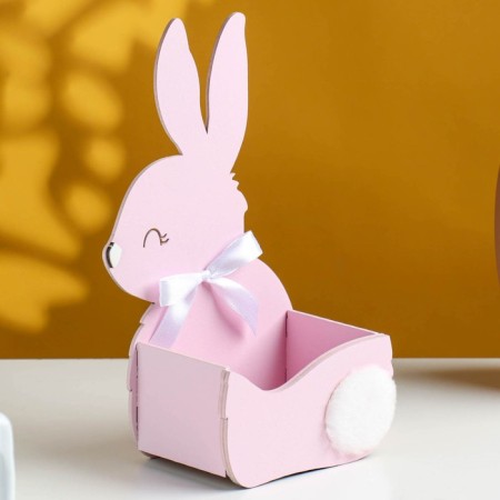 Wooden Kashpo "Bunny" 13x7.5x22 cm pink-2