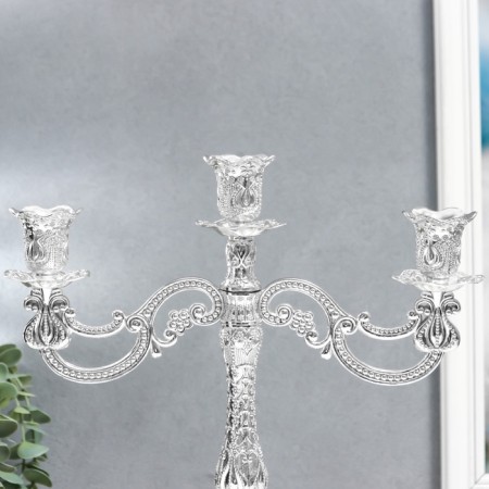 Summary Metal for 3 candles "Pattern" silver 10x25x26 cm-2