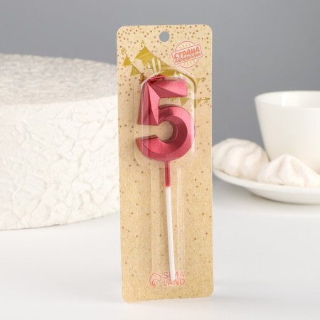 Candle in the cake on the skewer "Fine", the number "5", 5 cm, red-4