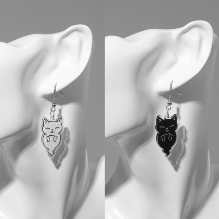 Acrylic earrings "cats" Spirits, black and white color-4