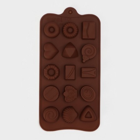 Form for chocolate of the share "Piria", silicone, 21 × 10.4 cm, 15 cells, brown color-2