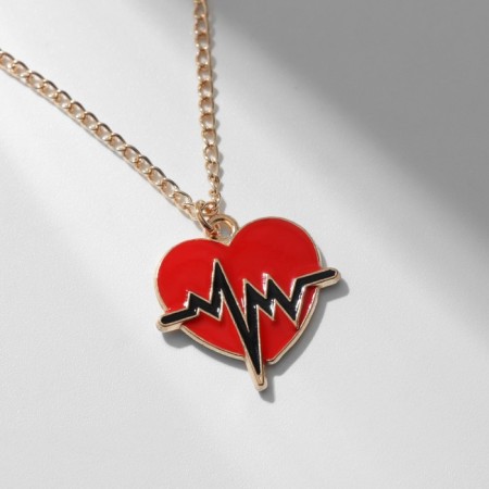 Pendant "Heart" pulsating, black-red color in gold, 42 cm