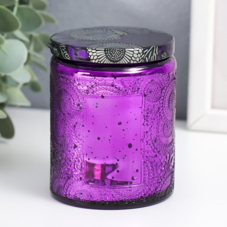Bank for candles glass with a lid "Flower" violet, cylinder, galvanic 9x7x7 cm