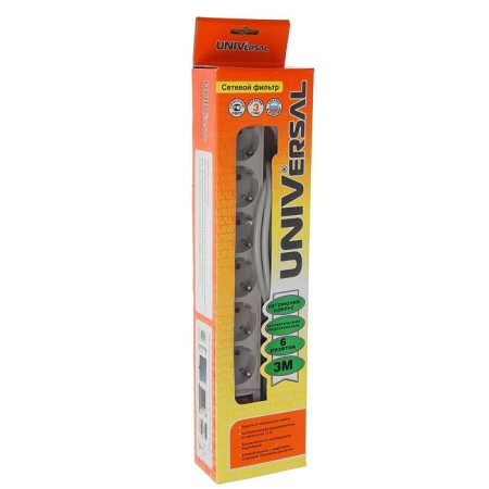Network filter Universal 967u-5003, 6 outlets, 3 m, 10 A, PVS 3x0.75, Gray-1