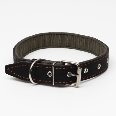 Collar combined leather/tarpaulin "Hedgehog", 70 x 3.5 cm, Osh 45-60 cm, black-1