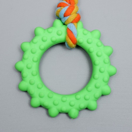 Chewing toy with a rope "Ring with a tail", green-3