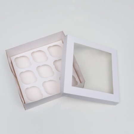 Packaging for 9 cupcakes with a window, white, 25 x 25 x 10 cm-1