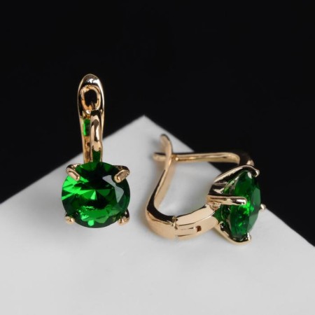 Earrings with bloom rhinestones, green color in gold-1