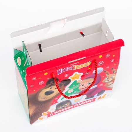 Gift box New Year's Masha and Bear Cartoon on a QR code! 23 x 10 x 22 cm-3