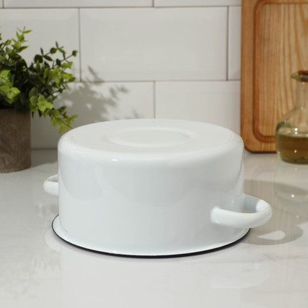 Cylindrical pan, 2 l, enameled cover, induction, white color-2