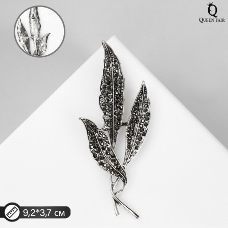 Brooch "Leaves" Trio, gray color in black silver