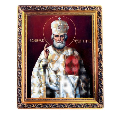 Diamond embroidery with partial filling "Nikolai Wonderworker" 21 × 25 cm, canvas, capacity-1