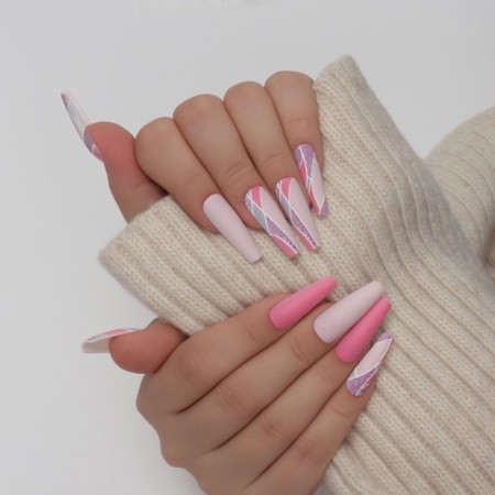 Follow nails "Pink mood", 12 pcs, with adhesive plates, ballerina shape, multi -colored-9