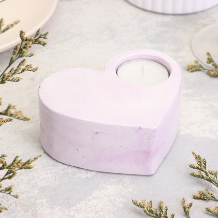 The candlestick "Heart is large. Marble" from gypsum, 10.5x9x4.5cm, marble with purple strips